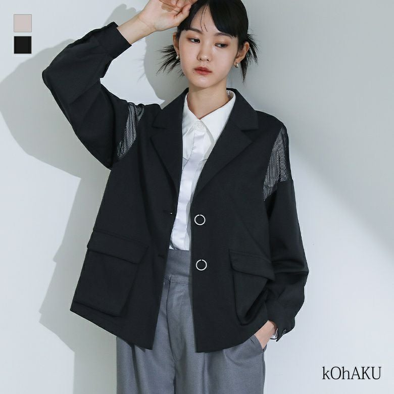 kOhAKU(コハク)袖メッシュ切替テーラードジャケット