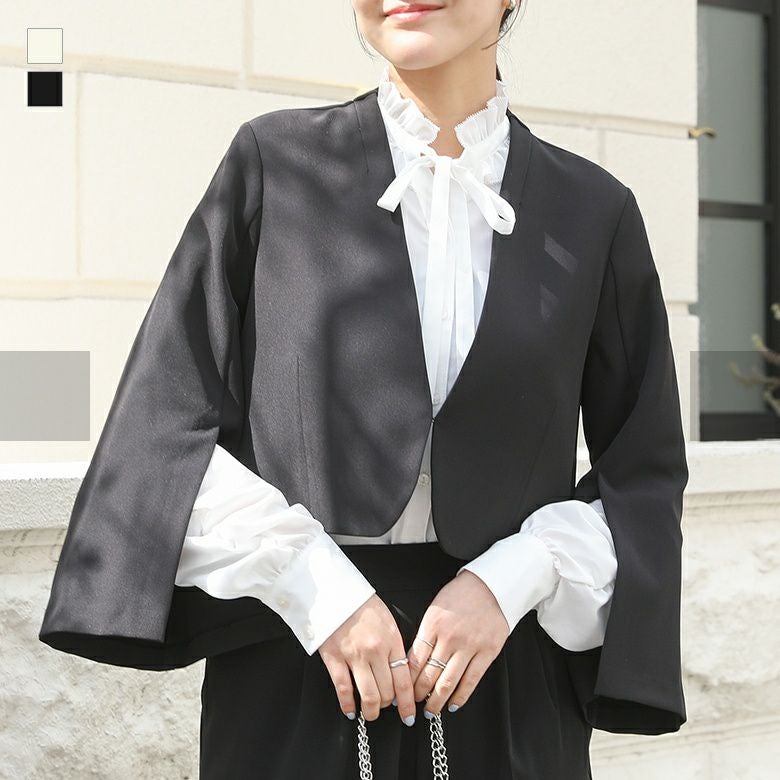 袖スリットノーカラージャケット