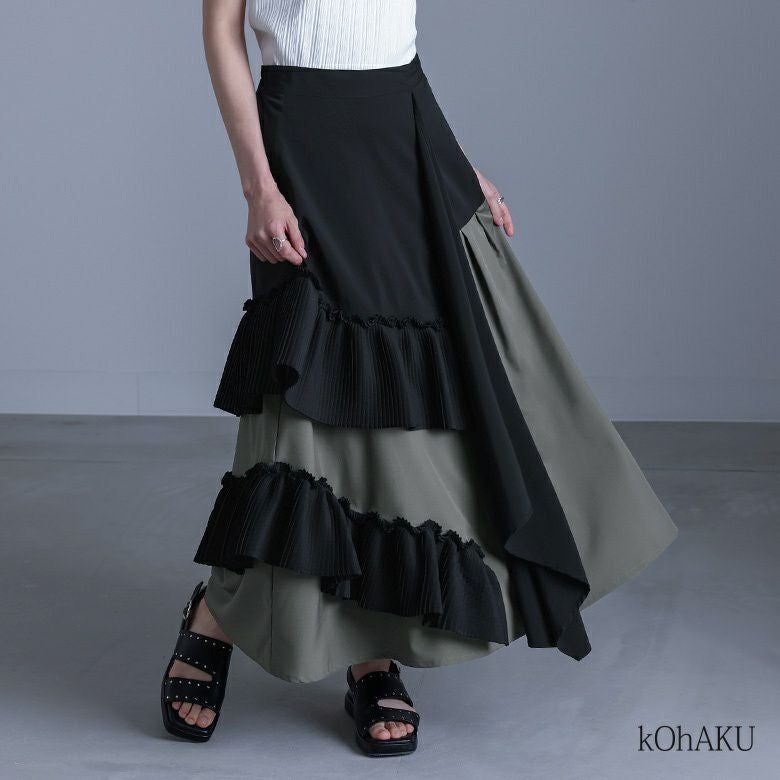 kOhAKU(コハク)プリーツデザイン切り替えフレアスカート