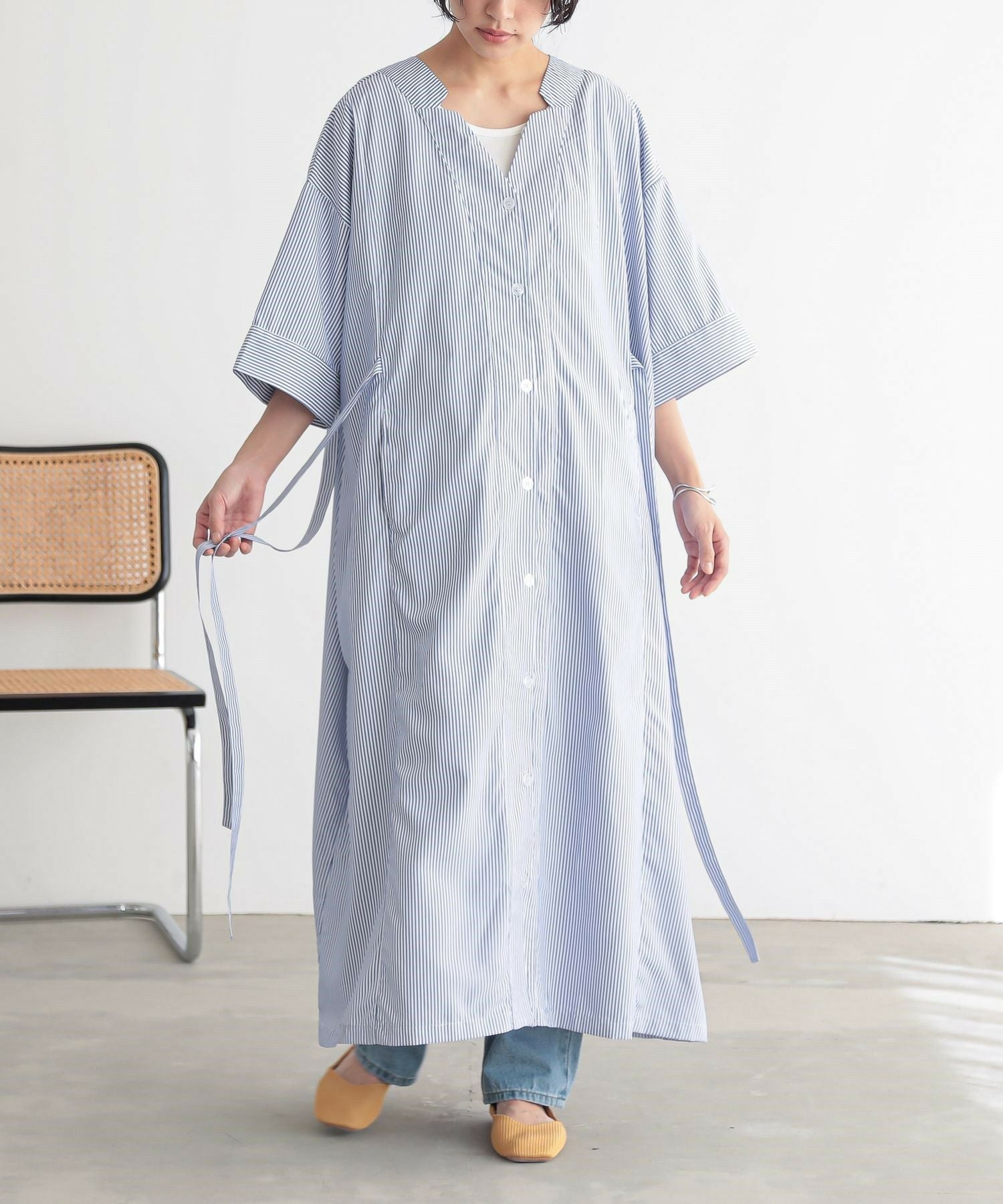 n'OrLABELサイドリボンストライプワンピース』