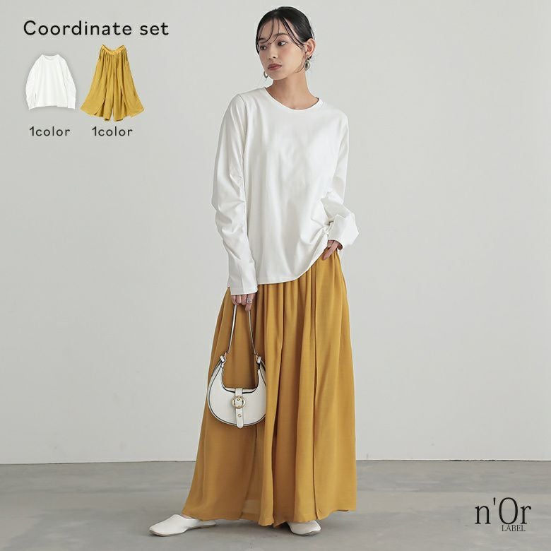 袖ギャザーロンT×ゆるひら涼スラブパンツコーデ2点SET