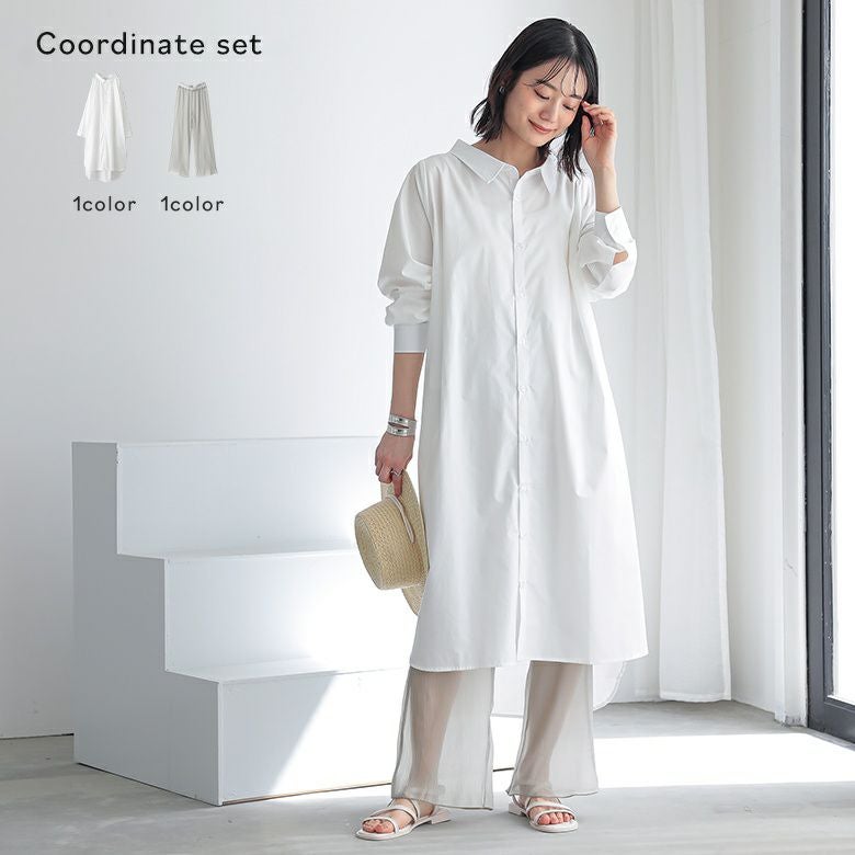 クレープシフォンレギンス×シンプルシャツワンピースコーデ2点SET