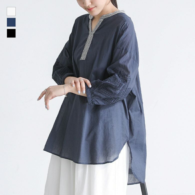 アイレット刺繍スキッパープルオーバー