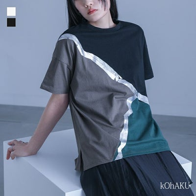 kOhAKU(コハク)配色切替箔ラインカットソー