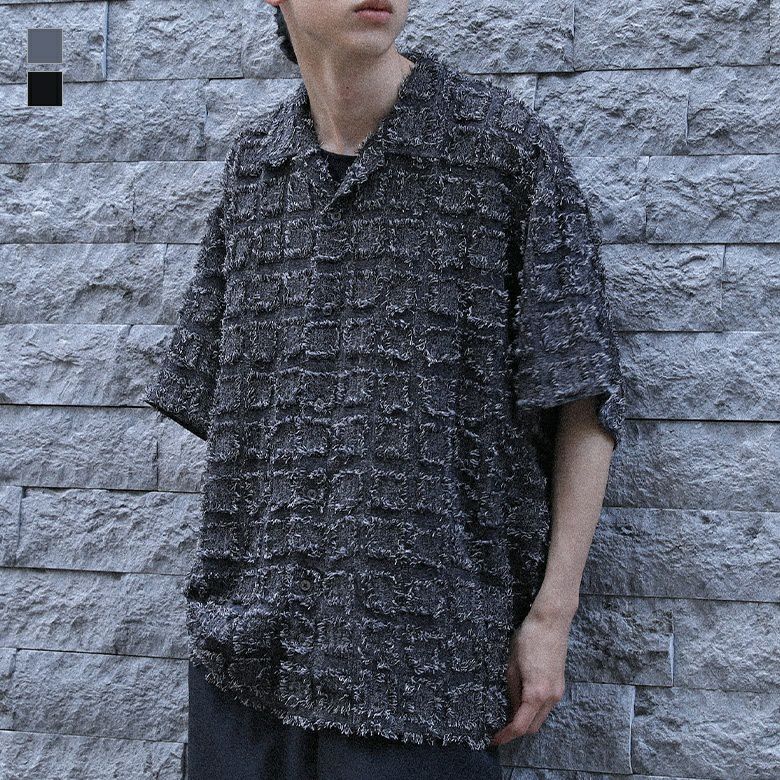 スクエアジャガードオープンカラーシャツ