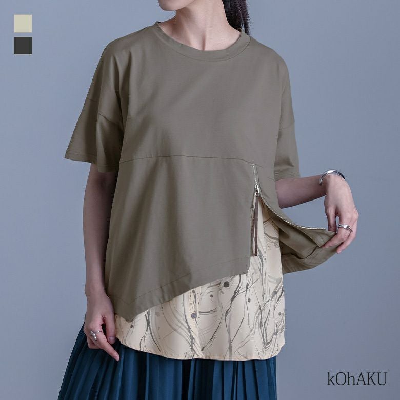 kOhAKU(コハク)異素材ジップカットソー