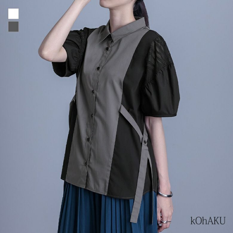kOhAKU(コハク)レース切替配色ブラウス