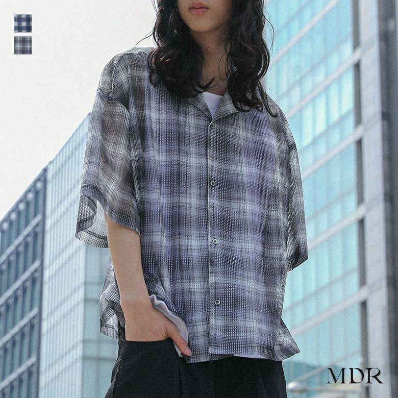 MDR(エムディアール)メッシュチェック半袖シャツ