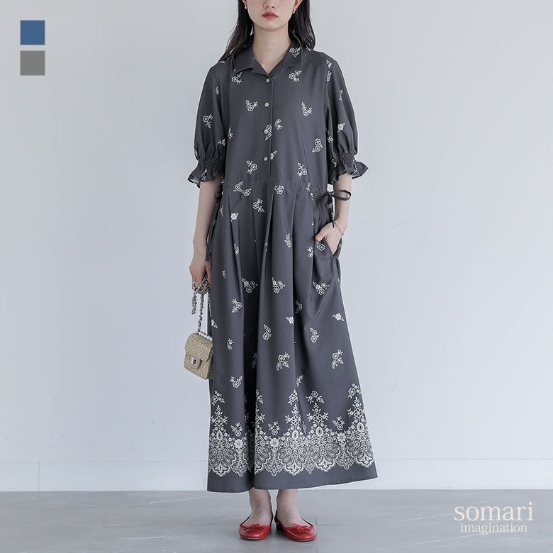 somari imagination(ソマリイマジネーション)花柄プリント半袖ワンピース