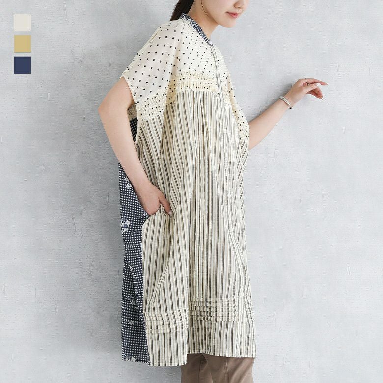 柄切り替えブラウス