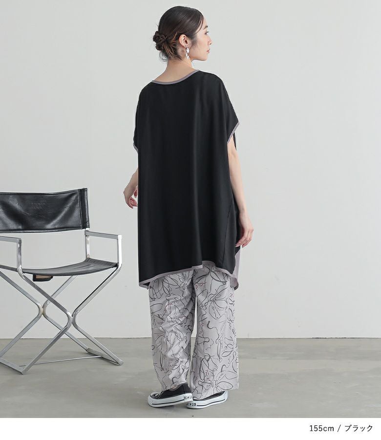 45rpm麻100%×コットン100% カットソー　チュニック　異素材 n'OrLABEL異素材ドレープカットソーチュニック』