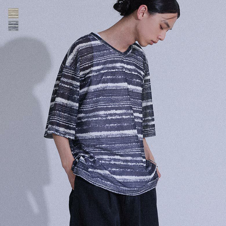 ペイントボーダーメッシュＴシャツ