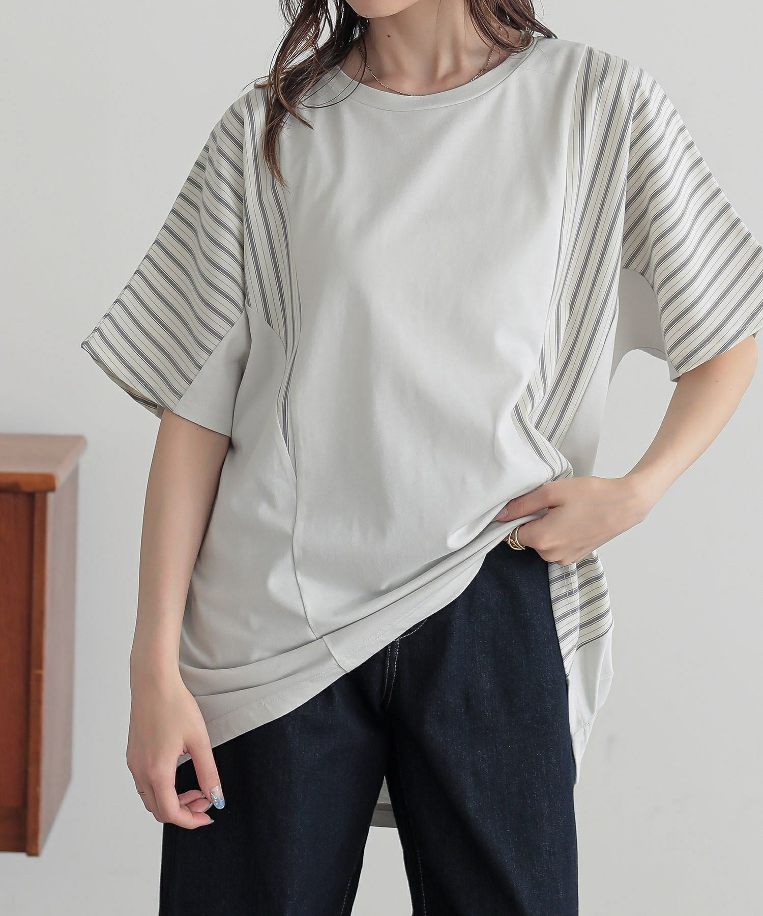 未使用品 EIKO KONDO 異素材 シースルーデザイン ロングカットソー L n'OrLABEL異素材切替ドルマンカットソー』