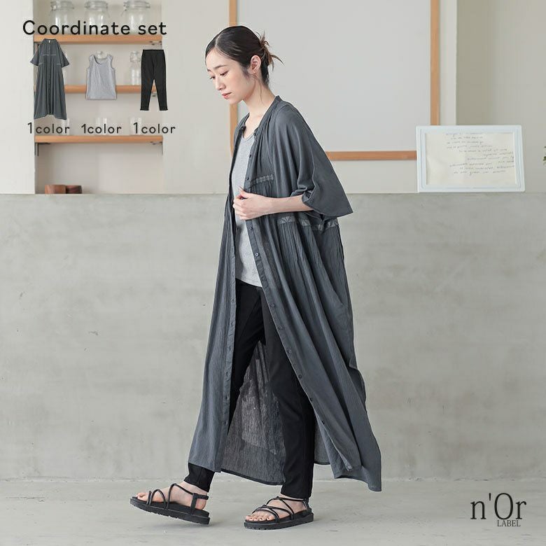 楊柳ピンタックワンピース×リブタンクトップ×NEWフレキシンストレッチレギパンコーデ3点SET