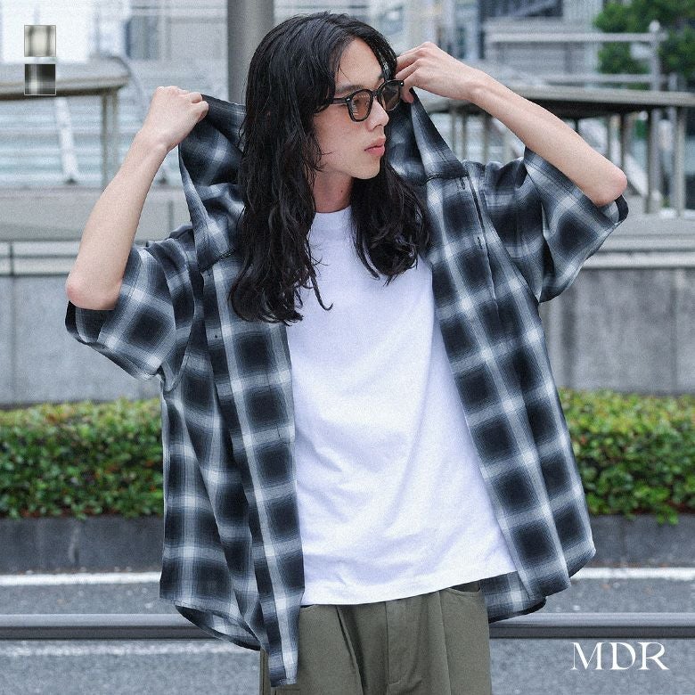 MDR(エムディアール)チェックフード半袖シャツ