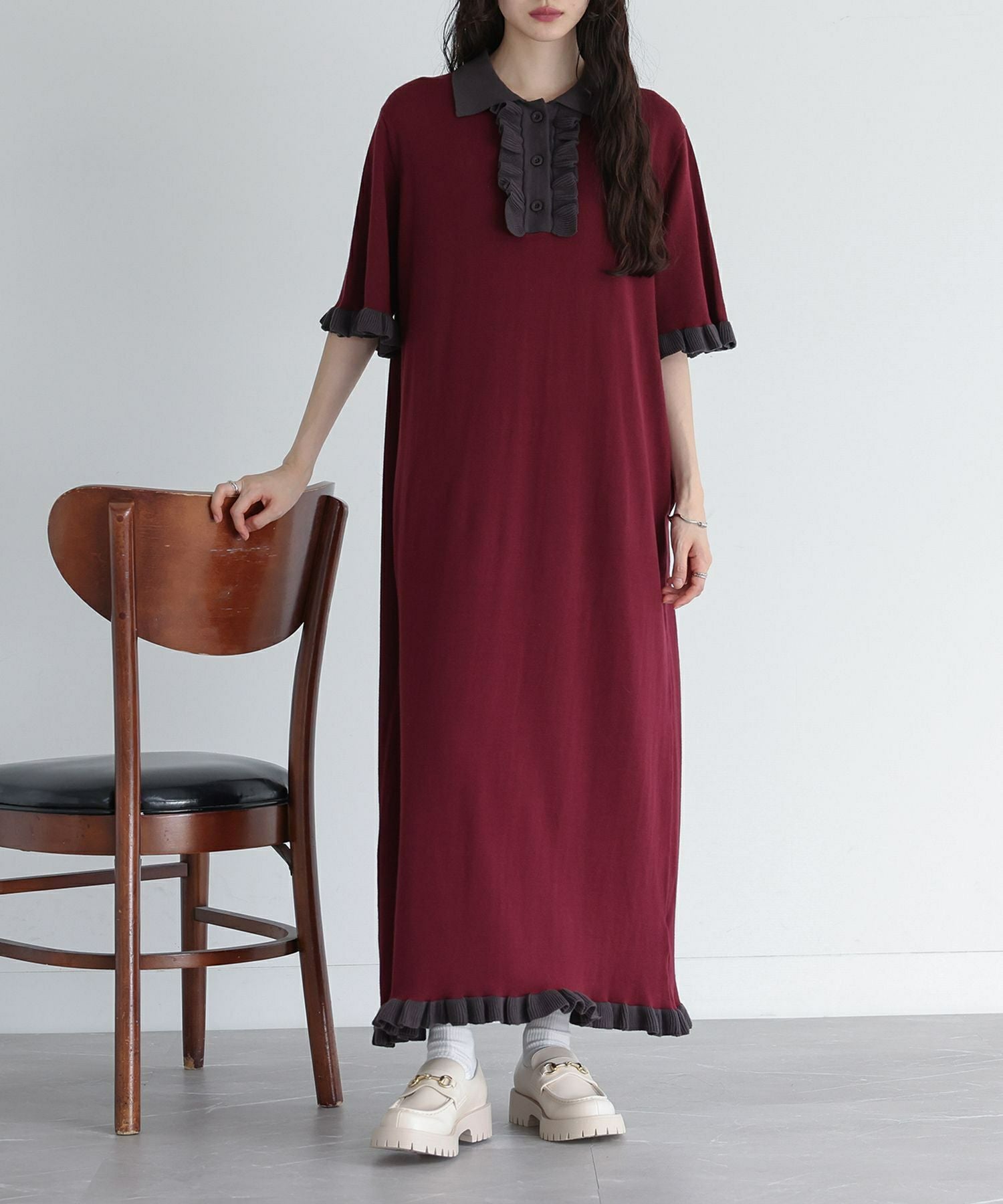 somari imagination配色ニットポロワンピース』