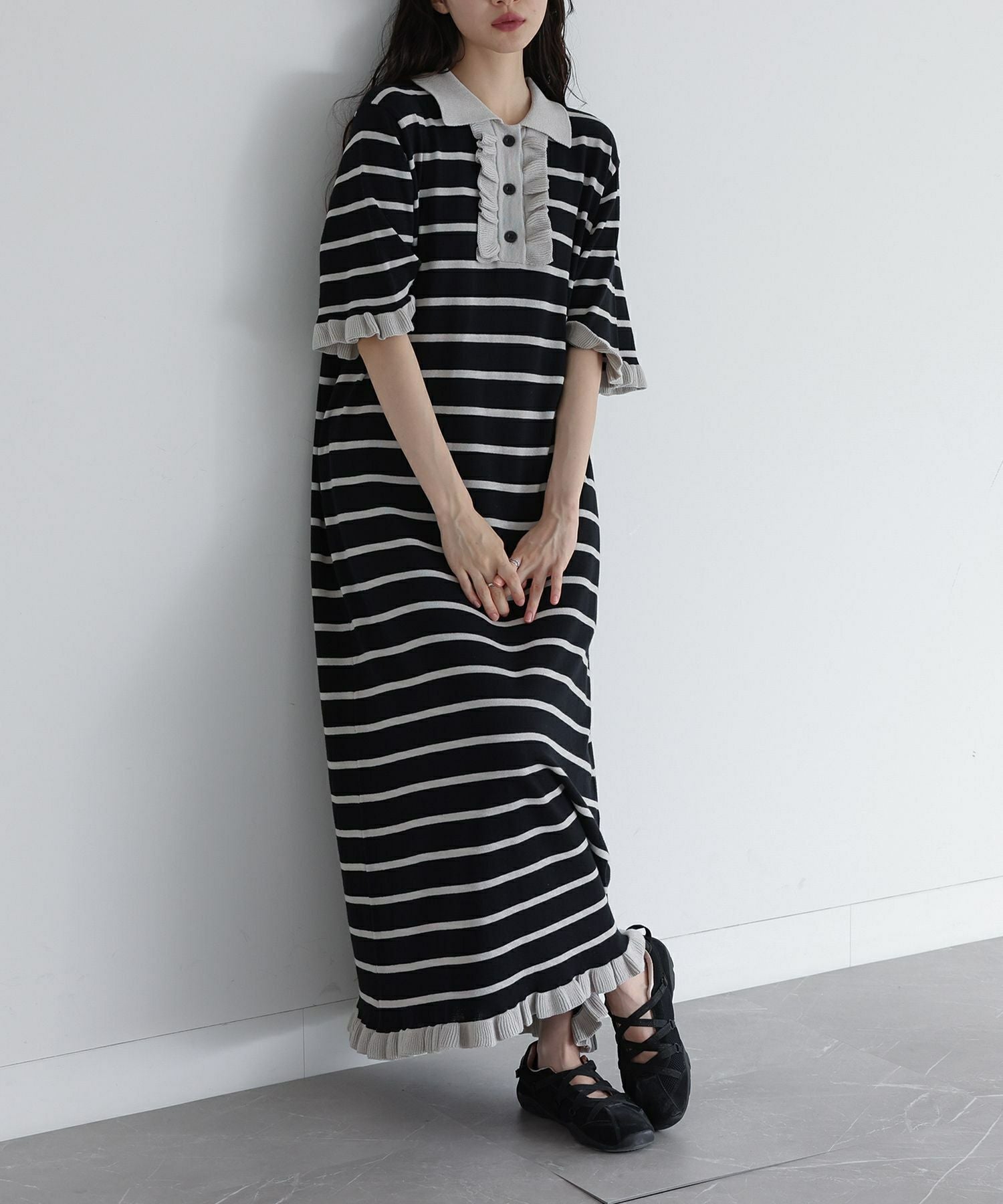 somari imagination配色ニットポロワンピース』