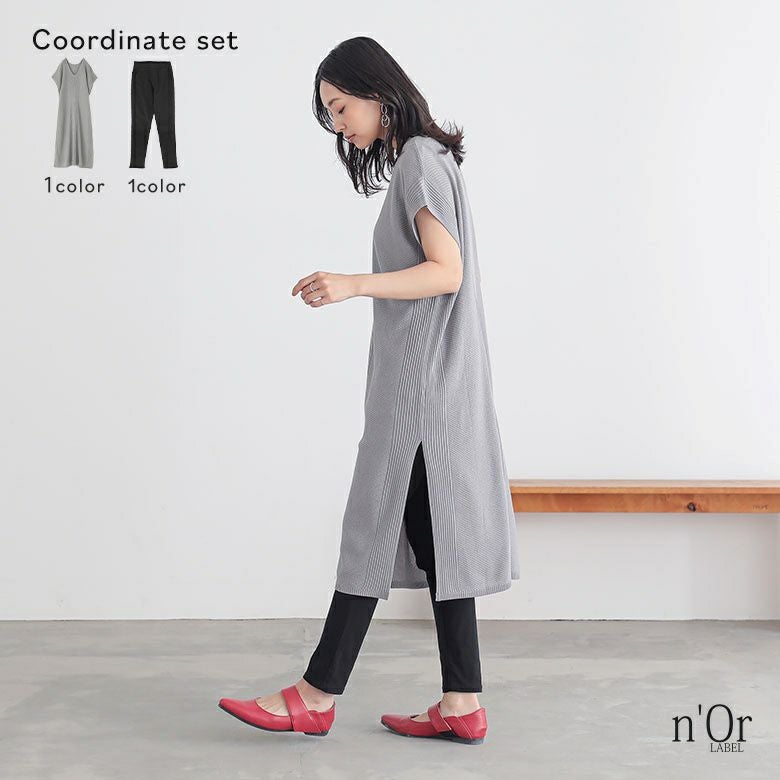 フレキシンストレッチレギパン×Vネックニットチュニックコーデ2点SET