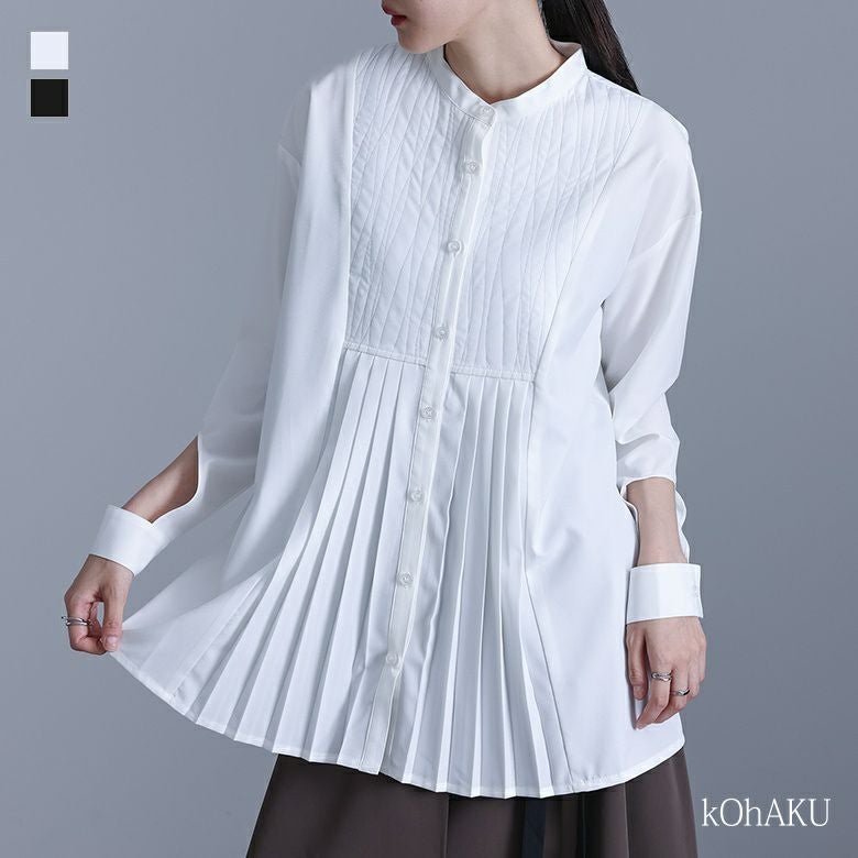 kOhAKU(コハク)キルティング切替プリーツシャツ