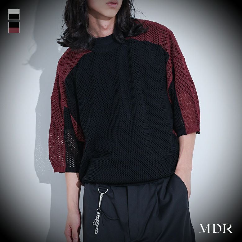 MDR(エムディアール)配色オーバーサイズメッシュニット