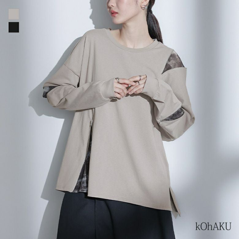 kOhAKU(コハク)柄切替ファスナーカットソー