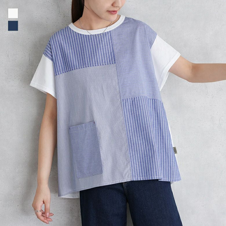 異素材パッチワークプルオーバー