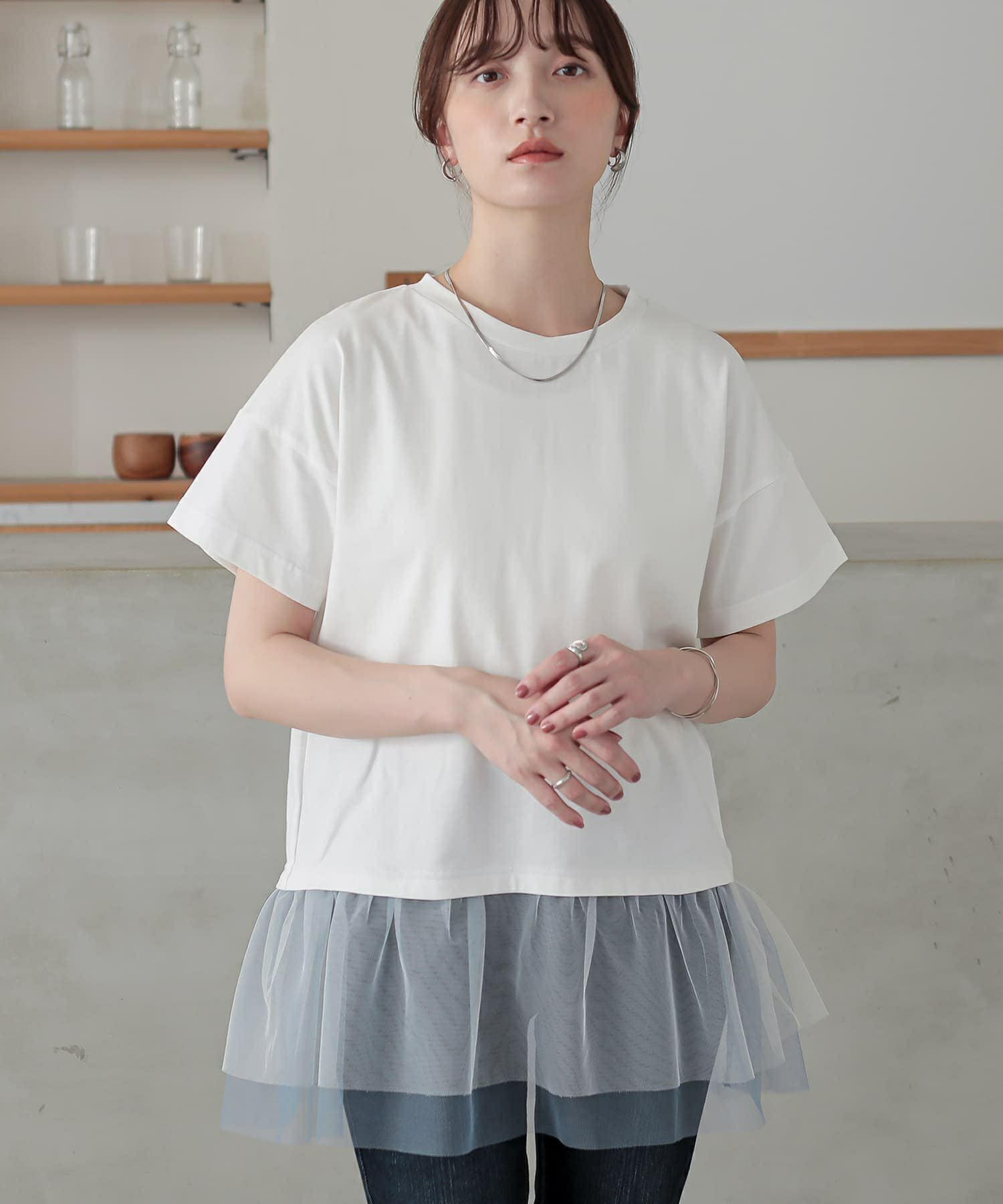 チュールドッキングカットソー SNIDEL（スナイデル）の「チュールドッキングカットソー（Tシャツ