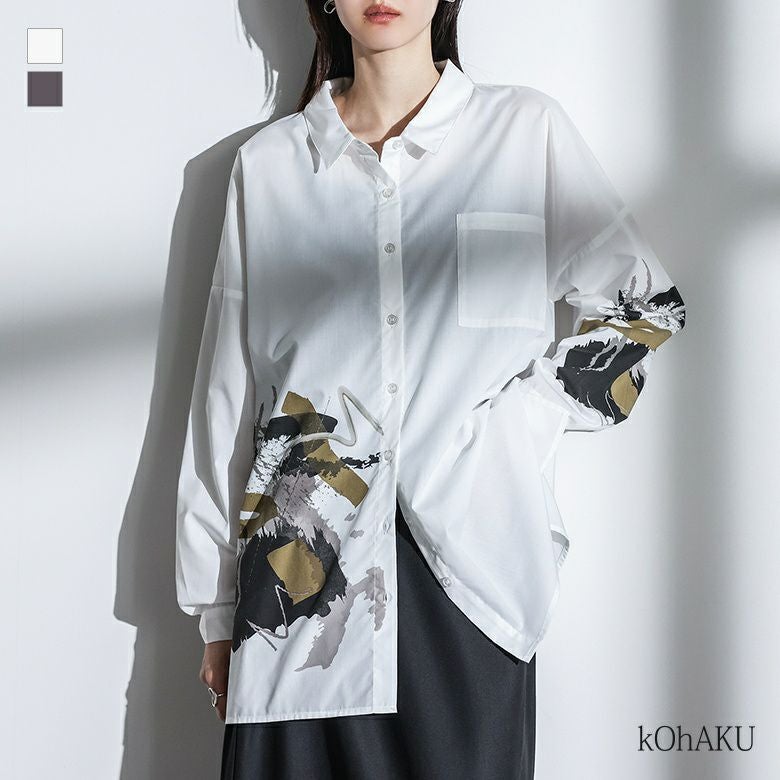 (新品)BADASAIKUSH タクヤ・カミオカデザイン プリントシャツ kOhAKUアートプリントシャツ』