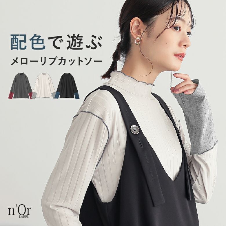 nOrLABEL(ノアールレーベル)配色メロウワイドリブカットソー