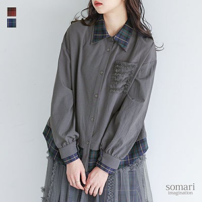 somari imagination(ソマリイマジネーション)レイヤード風フリルチェックシャツ