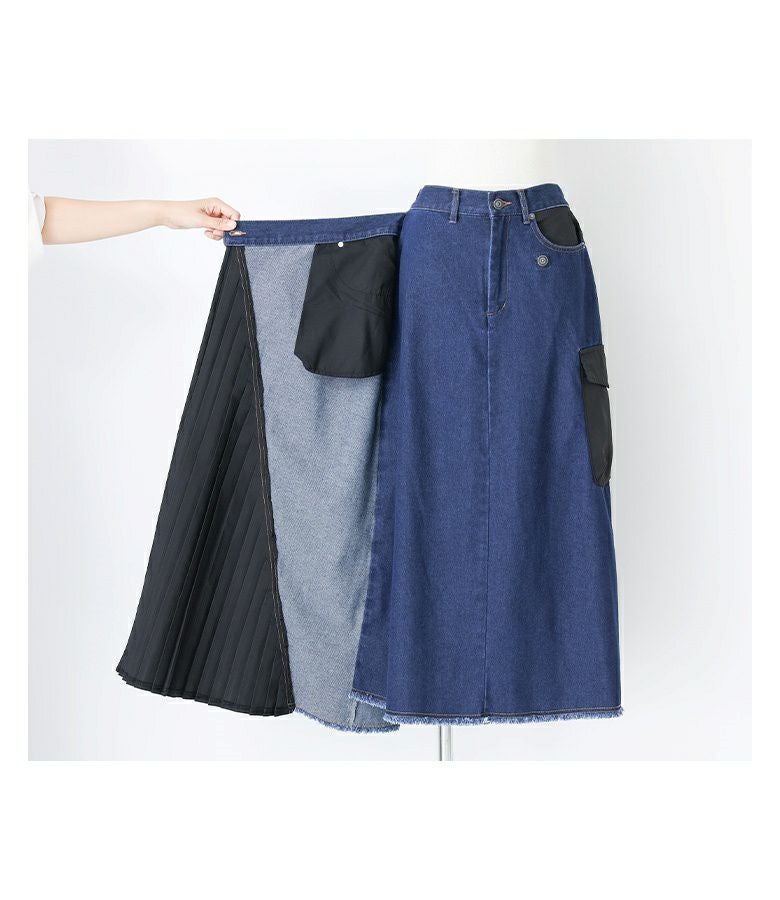 ペペロンチーノ go to holleywood プリーツデニムスカート DENIM WORKS］ロングスカート｜711-1016｜革パッチ｜ベティスミス