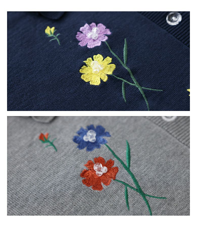 Anatelier アナトリエ カーディガン 花刺繍 ビーズ snc アトリエサガン ATELER SAGAN カーディガン L 紺 麻 花モチーフ