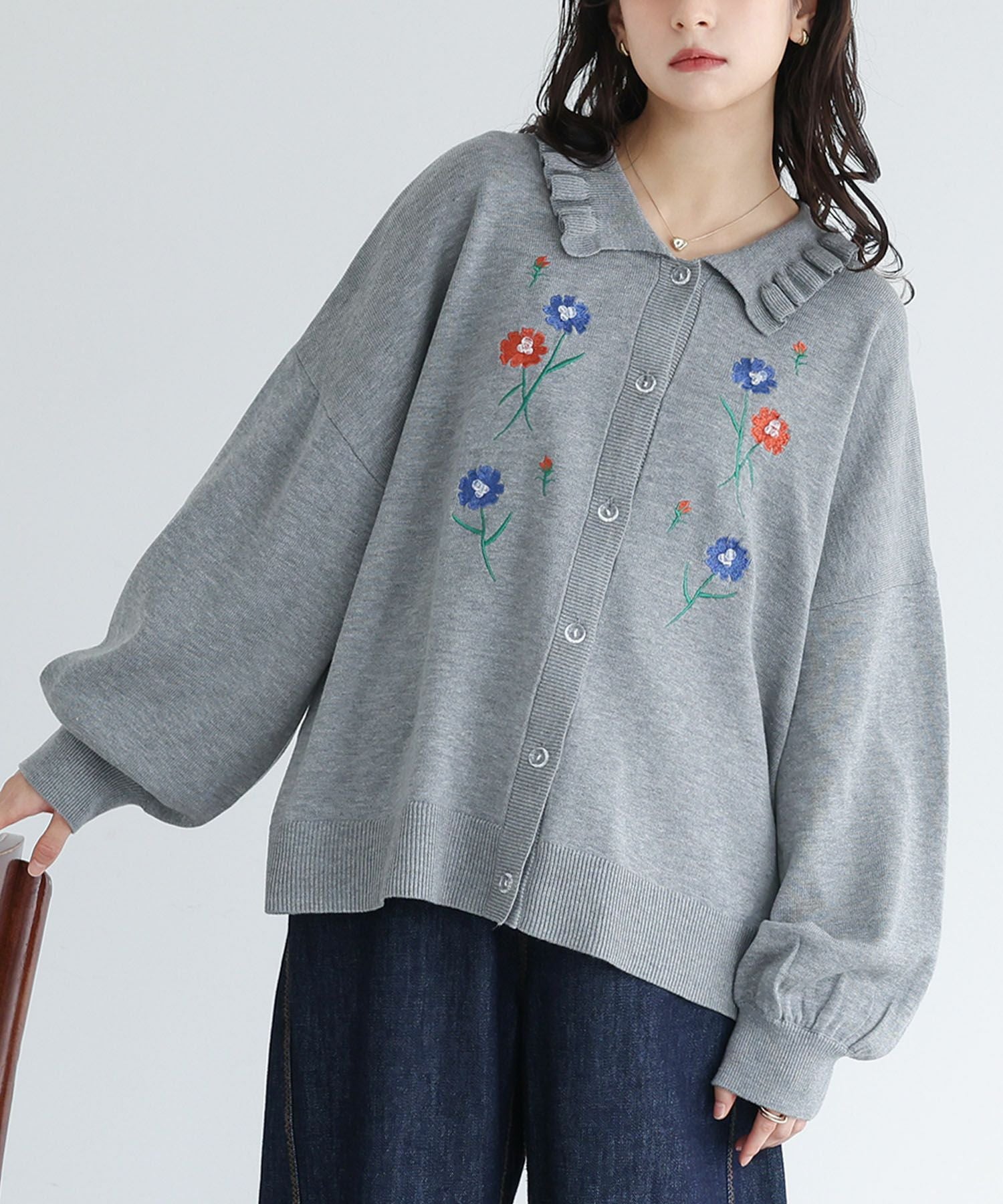somari imagination花柄刺繍ビーズカーディガン』