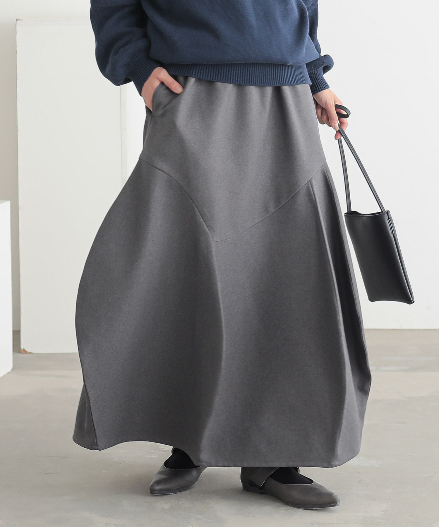 ✨美品✨モユル　ストライプ切替　変形　コクーン　ロングスカート　立体　バルーン n'OrLABELアシメ変形コクーンスカート』
