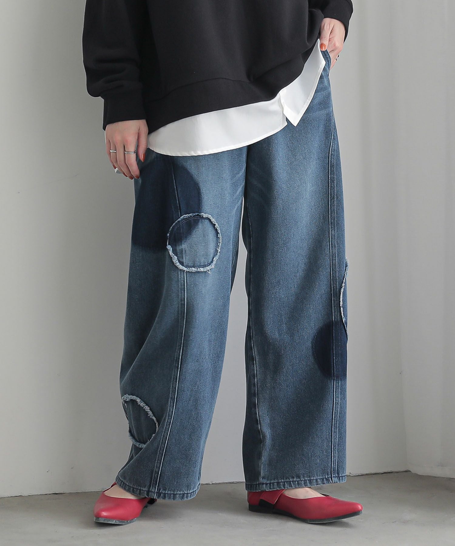 n'OrLABELドットパッチワークデニムパンツ』