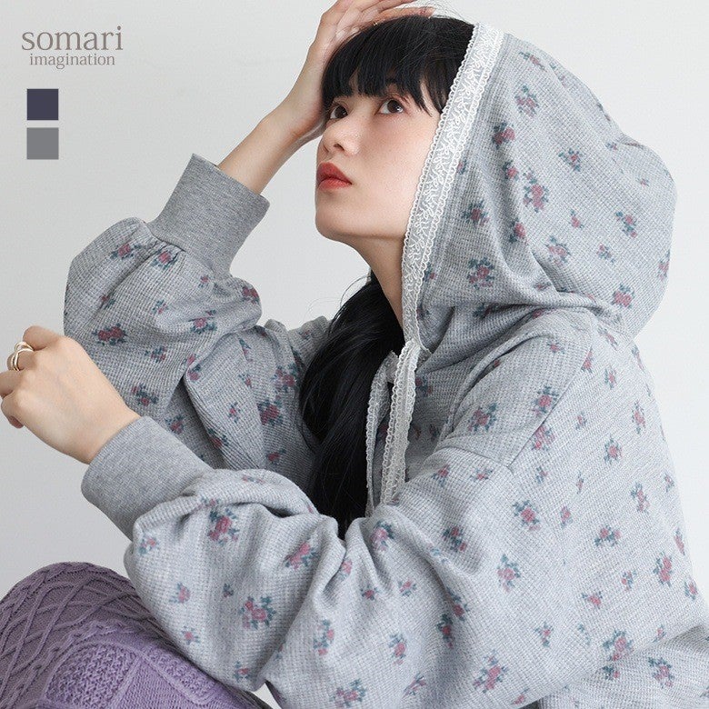 somari imagination(ソマリイマジネーション)花柄サーマルフードカットソー