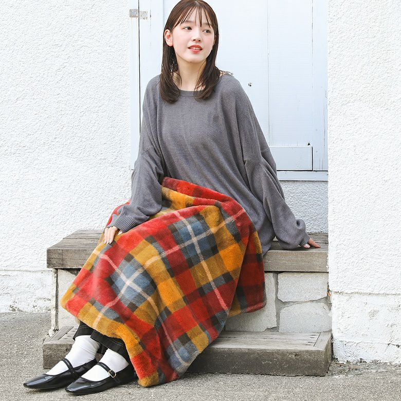 チェックファーブランケット70x100』