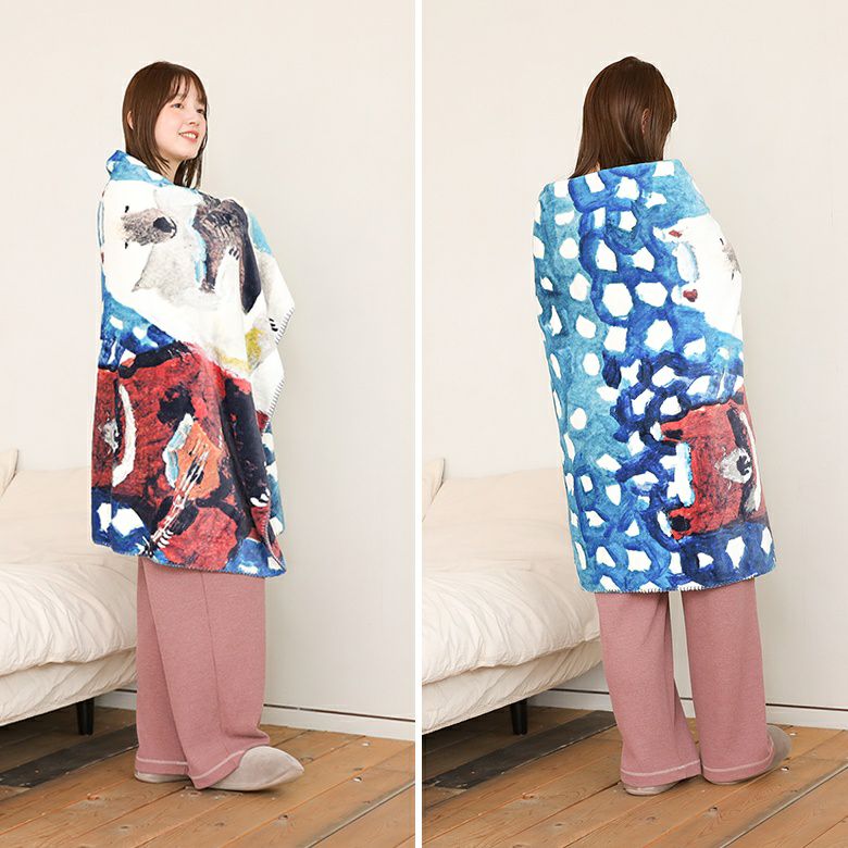 アトリエKOTETSUフリースブランケット_雪降るデュオ』