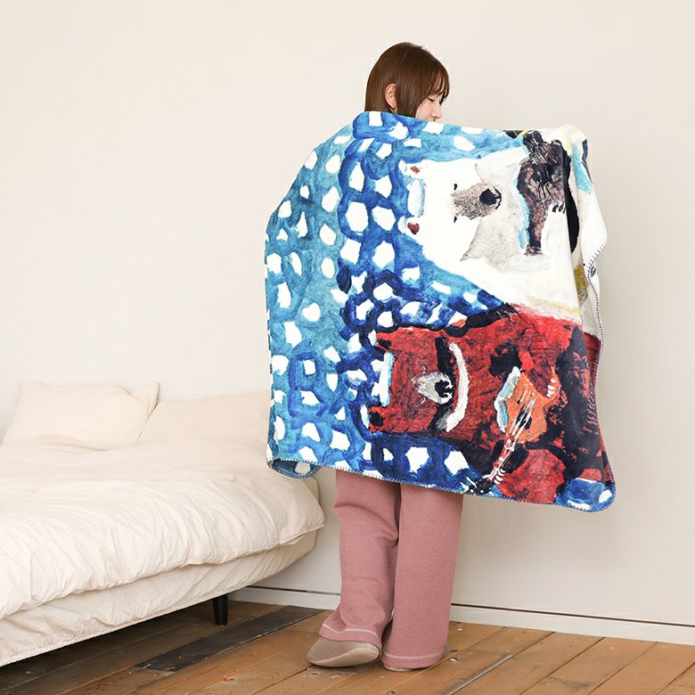 アトリエKOTETSUフリースブランケット_雪降るデュオ』
