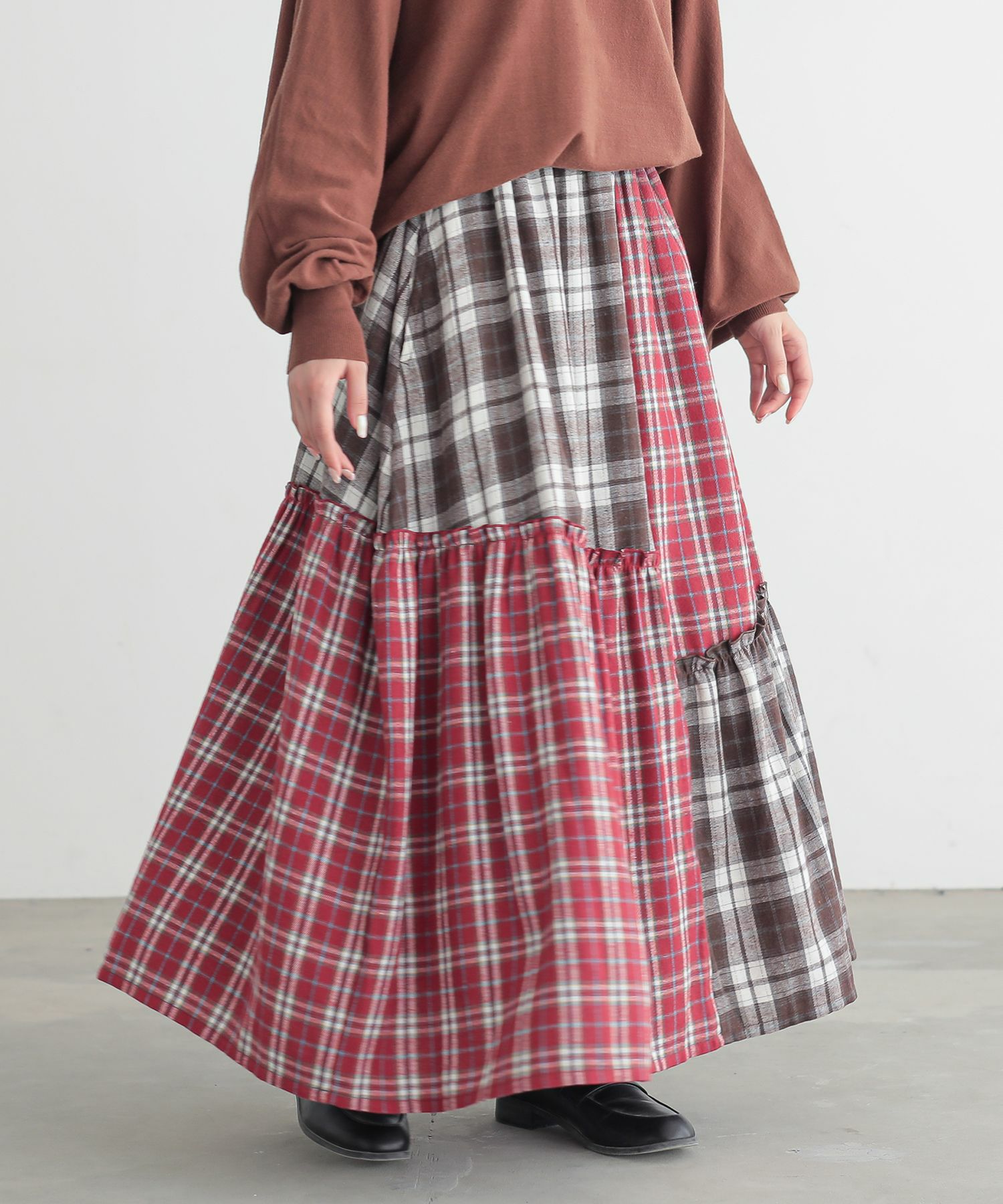 n'OrLABELミックスチェックスカート』