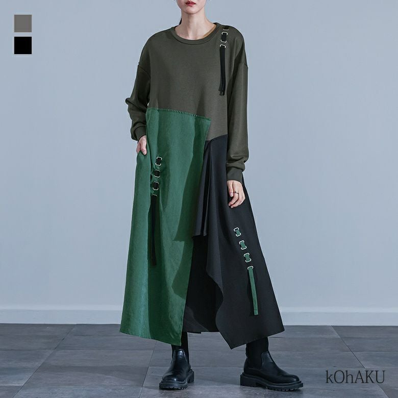 kOhAKU(コハク)異素材3配色切替ワンピース