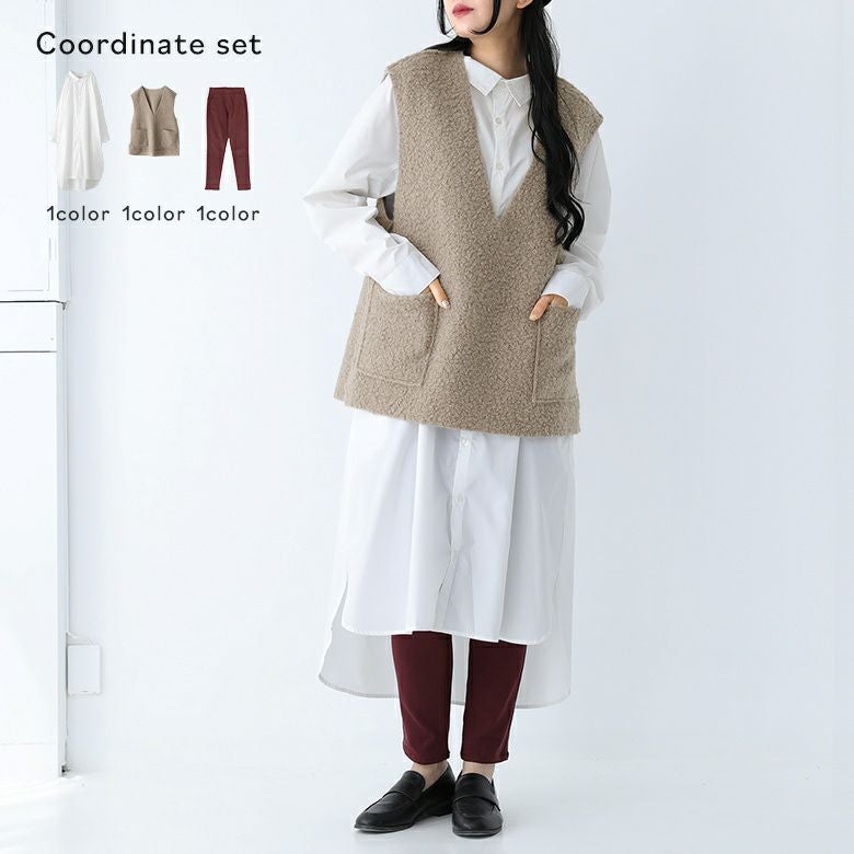 リバーシブルベスト×シンプルシャツワンピース×NEWフレキシンストレッチレギパンコーデ3点SET
