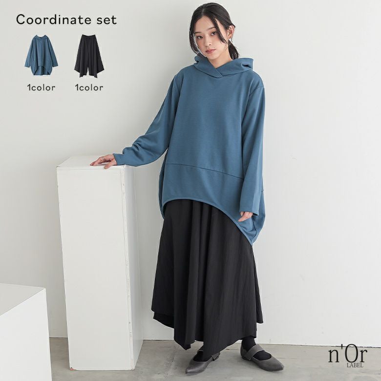 イレギュラーヘムガウチョパンツ×ミニ裏毛コクーンパーカーコーデ2点SET