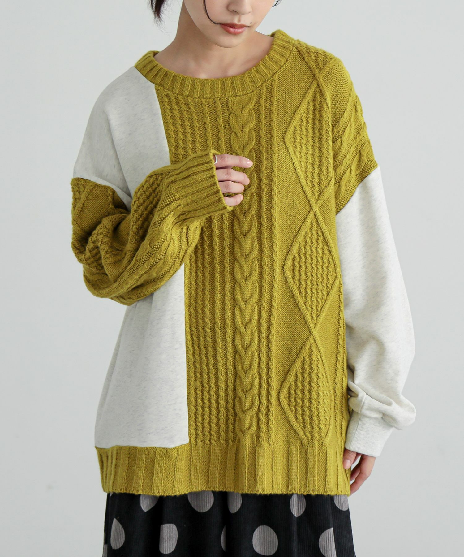 n'OrLABEL配色異素材切替ニット』