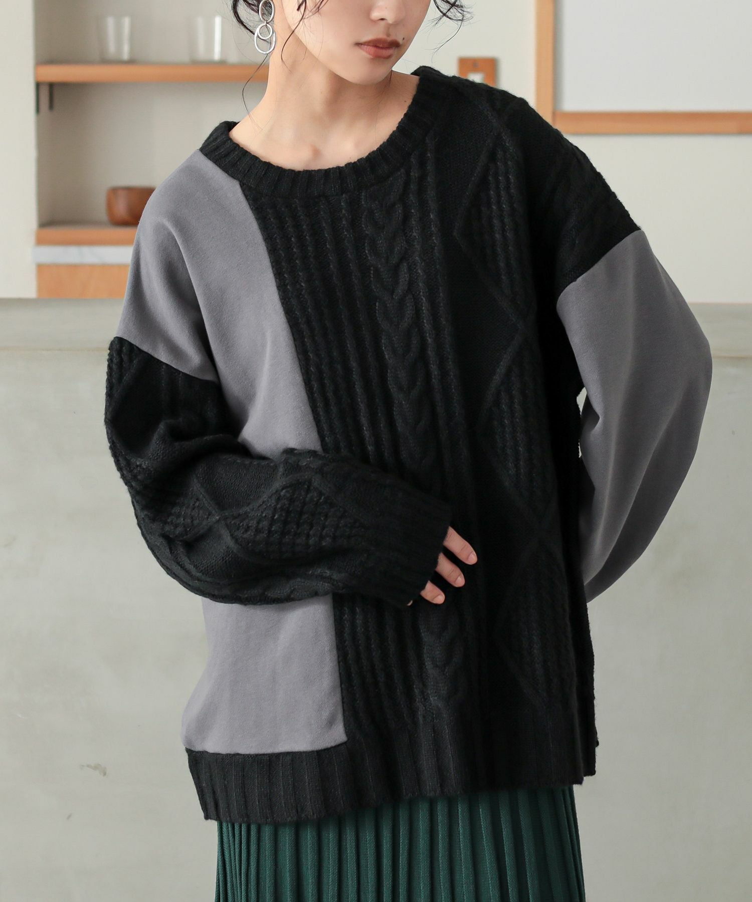 n'OrLABEL配色異素材切替ニット』