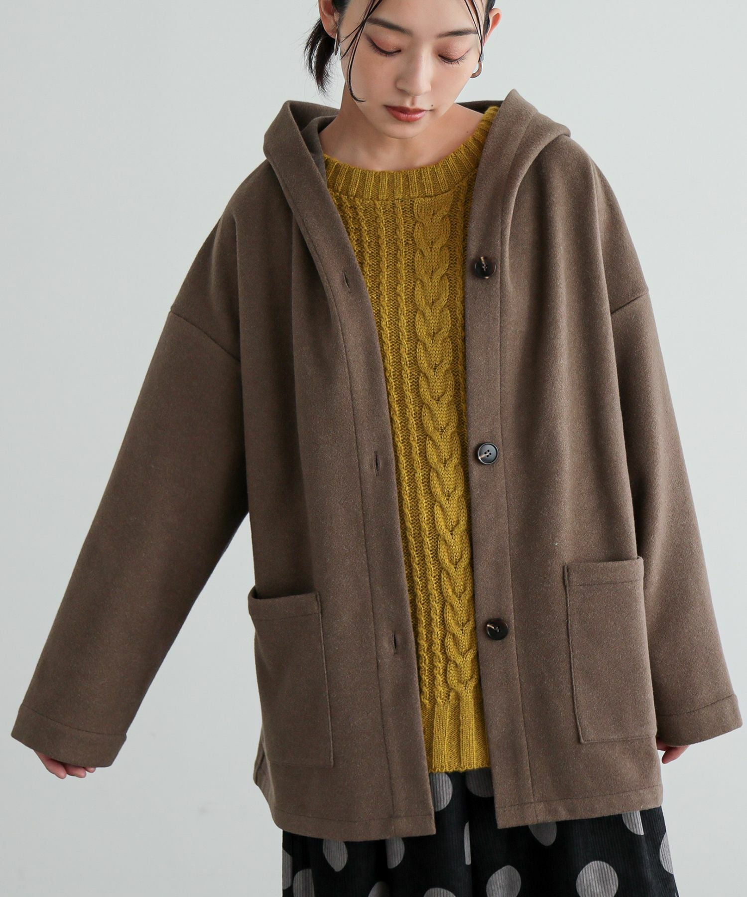 n'OrLABELフード付きウールライクコーディガン』