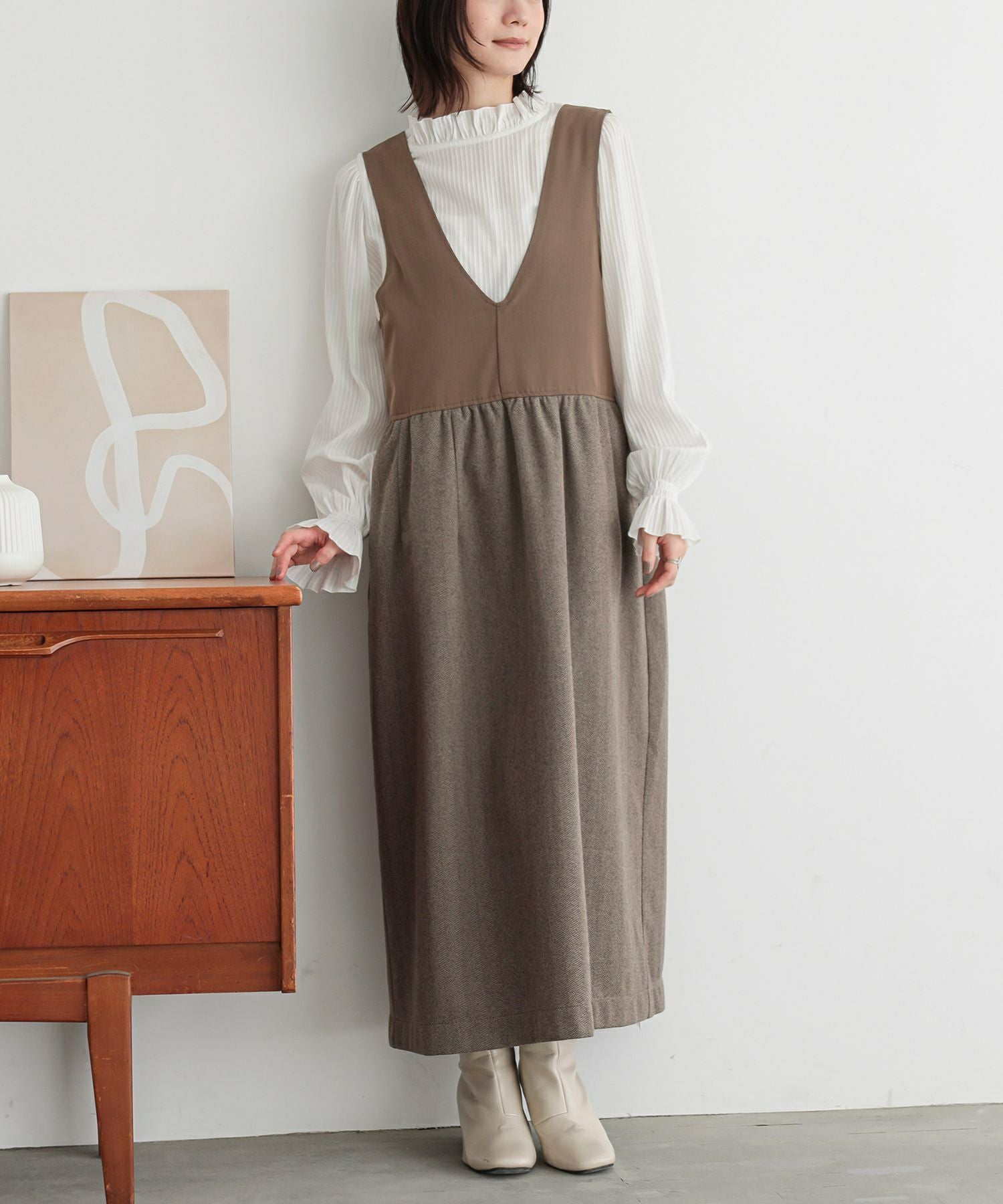 n'OrLABELヘリンボーンドッキングジャンパースカート』