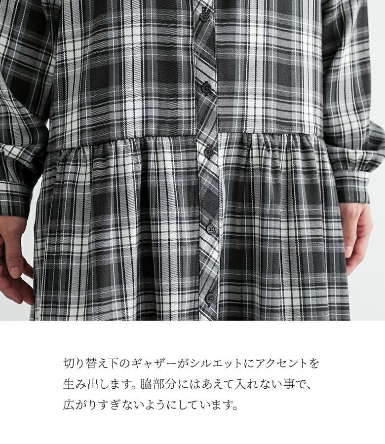 n'OrLABELボウタイ付きチェックワンピース』
