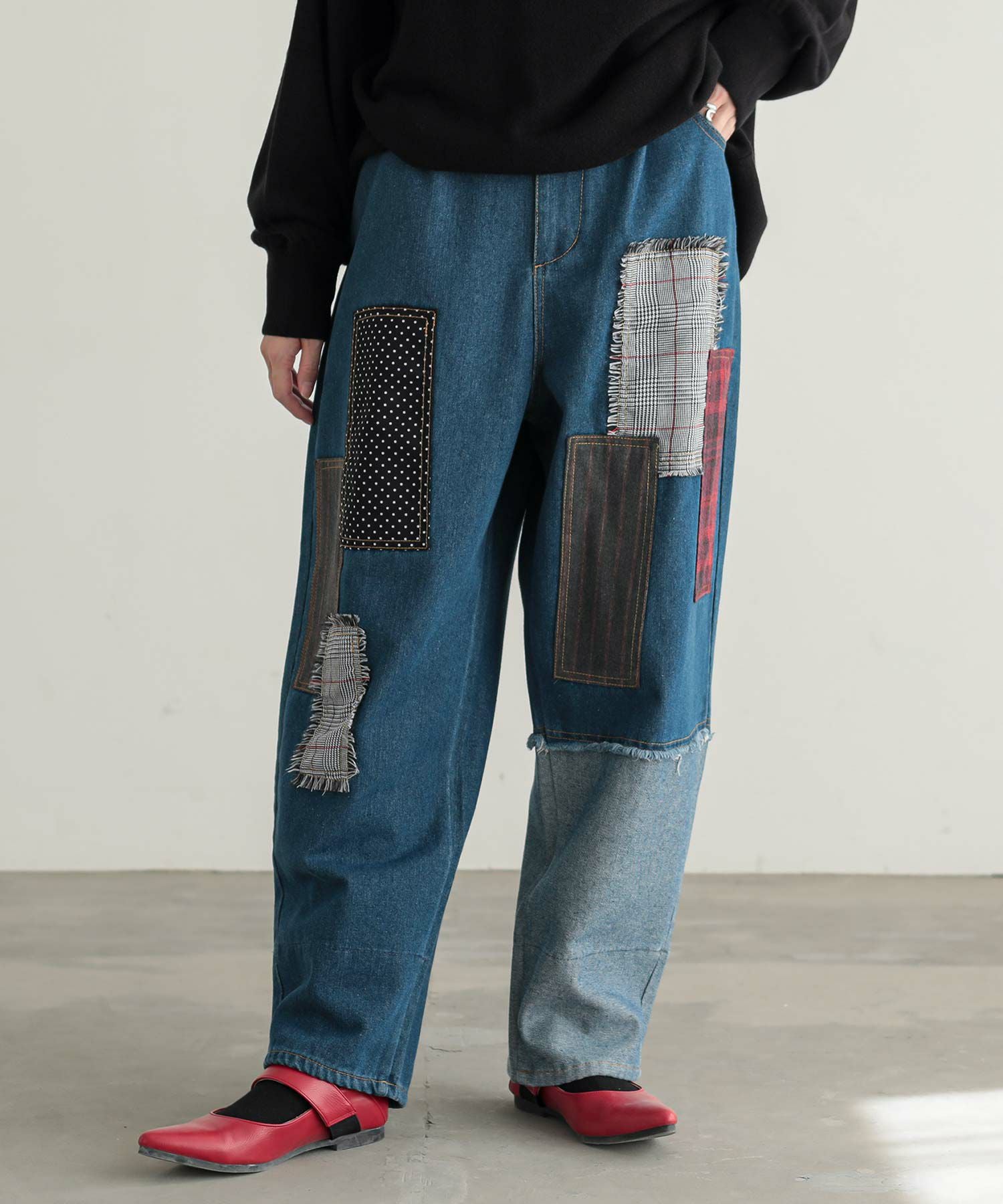 n'OrLABELパッチワークデニムパンツ』