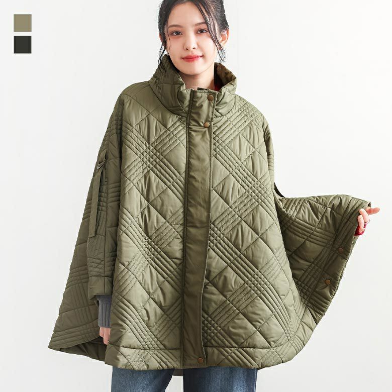 ソフトタフタキルティングポンチョ